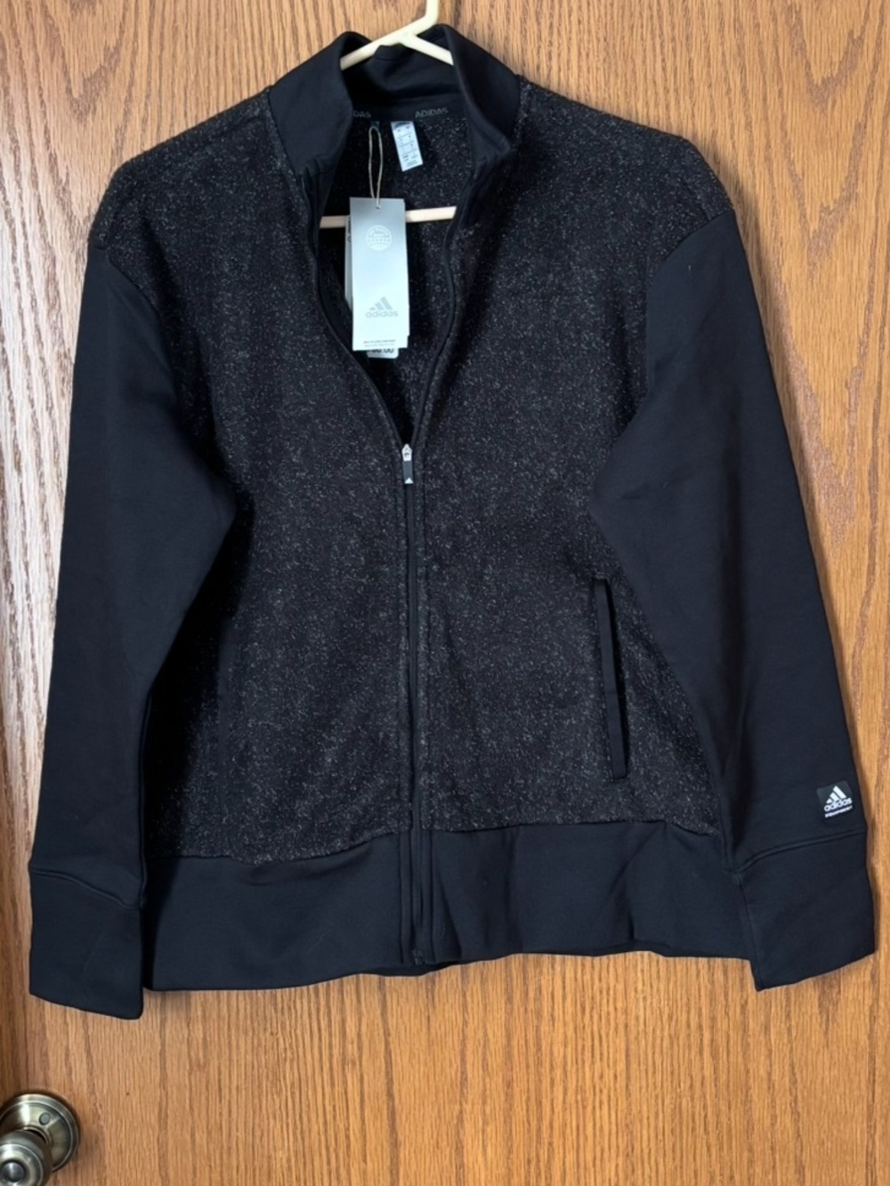 adidas women’s large charcoal & black zip  track jacket golf fleece jacket NWT